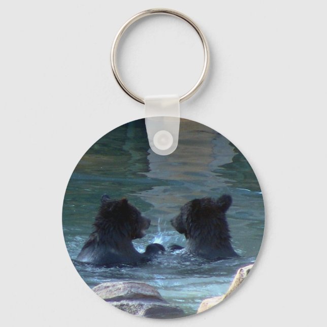 Llavero Fiesta De Natación De Oso Grizzly (Anverso)