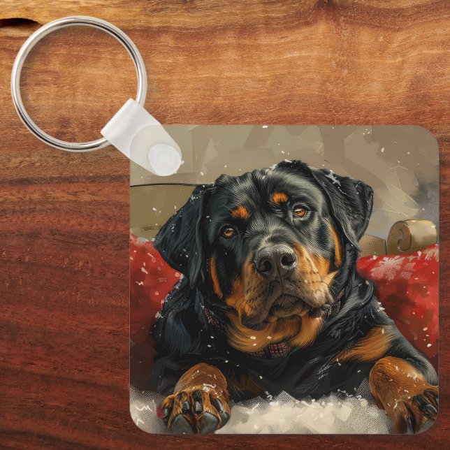 Llavero Fiesta Navideña del Perro Rottweiler (Anverso)