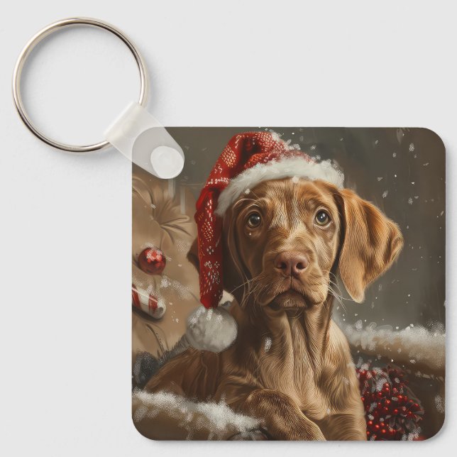 Llavero Fiesta Navideña del perro Vizsla  (Anverso)