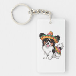 Llavero Fiesta Papillon Dog con Sombrero y Sarape