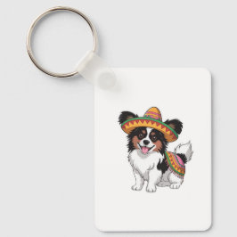 Llavero Fiesta Papillon Dog con Sombrero y Sarape