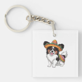 Llavero Fiesta Papillon Dog con Sombrero y Sarape