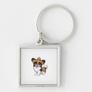 Llavero Fiesta Papillon Dog con Sombrero y Sarape