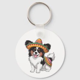 Llavero Fiesta Papillon Dog con Sombrero y Sarape