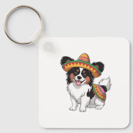 Llavero Fiesta Papillon Dog con Sombrero y Sarape