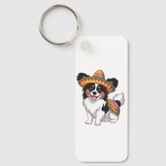 Llavero Fiesta Papillon Dog con Sombrero y Sarape (Anverso)