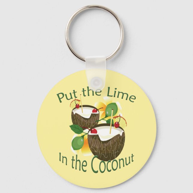Llavero Fiesta tropical Luau Funny Coconut Drink Keychain (Anverso)