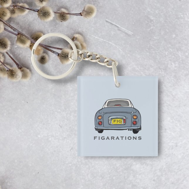 Llavero Figarations Lapis Gris Figaro Coche Monograma (A lapis grey figaro car acrylic keychain with your name and initials)