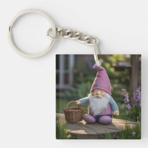 Llavero Figura de gnomo de peluche con cesta tejida en ver