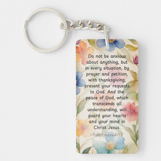 Llavero Filipinas 4:6-7 Biblia cristiana Verse acuarela (Frente)