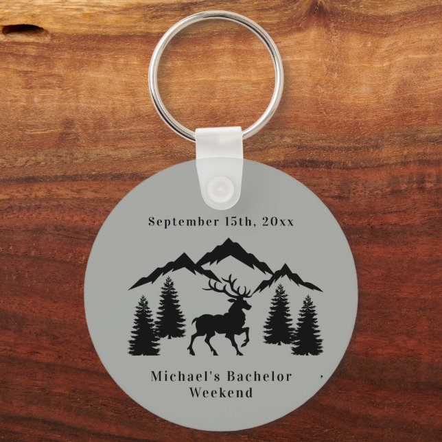 Llavero Fin de semana de caza del macho de Buck Gris Rústi (Anverso)