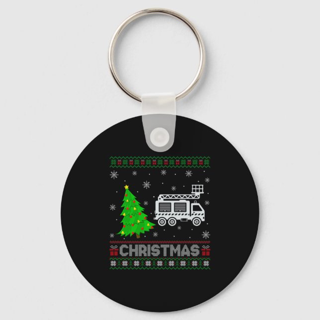 Llavero Fire Truck Xmas Tree Lighting Ugly Christmas Sweat (Anverso)