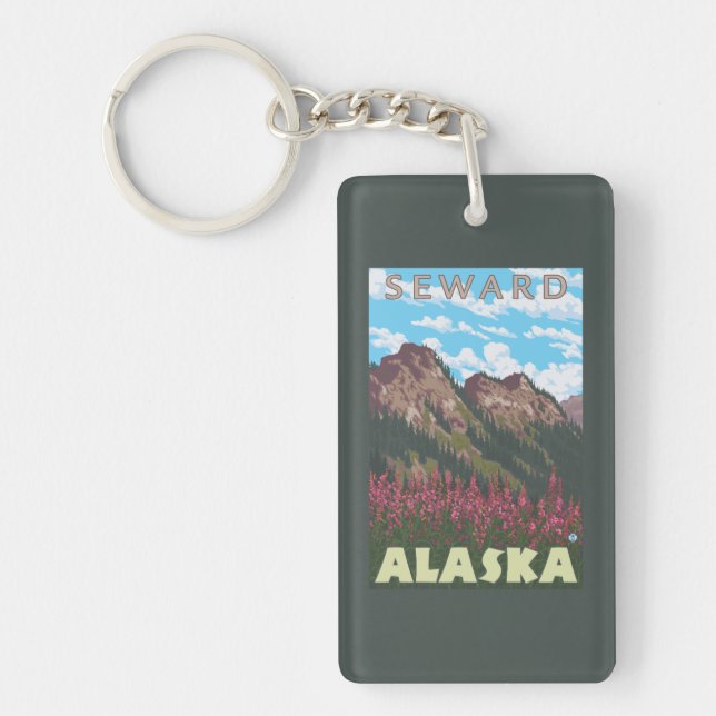 Llavero Fireweed y montañas - Seward, Alaska (Frente)