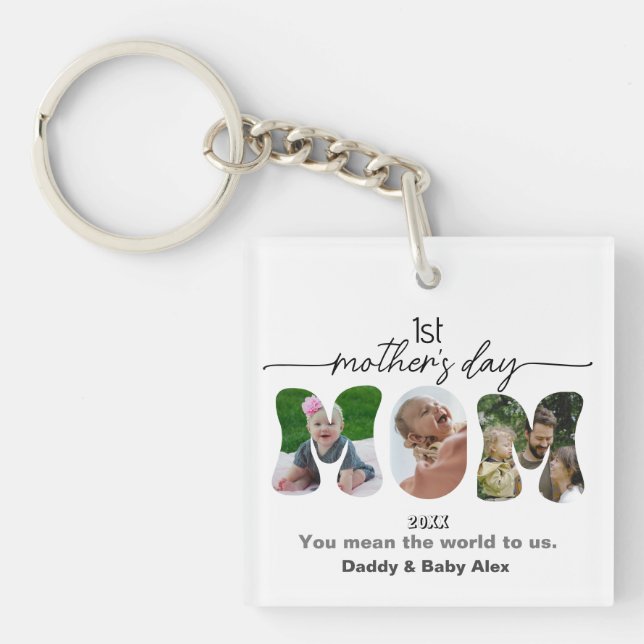 Llavero First Mother's Day 3 Photos Collage Mom cut out (Frente)
