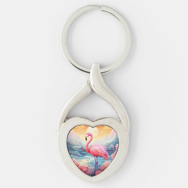 Llavero Flamenco Tropical con Flores (Anverso)