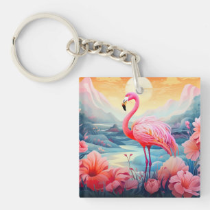 Llavero Flamenco Tropical con Flores