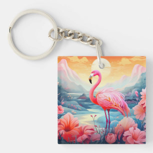 Llavero Flamenco Tropical con Flores