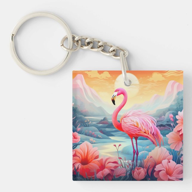 Llavero Flamenco Tropical con Flores (Frente)