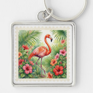 LLAVERO FLAMENCO TROPICAL ROSA Y HIBISCO TROPICAL