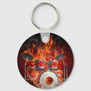 Llavero Flaming Skeleton on Drums Key Chain