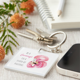 Llavero Flamingo De Color Rosa Exótico Moderno Con Cita