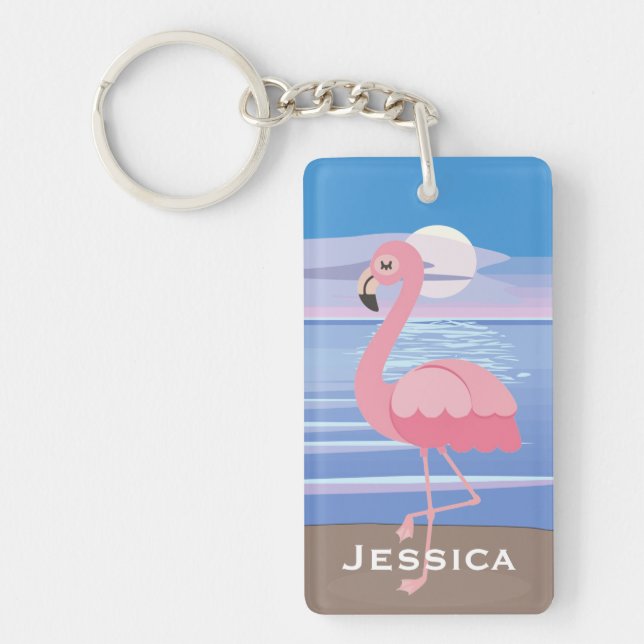 Llavero Flamingo de Isla Tropical Personalizado (Frente)