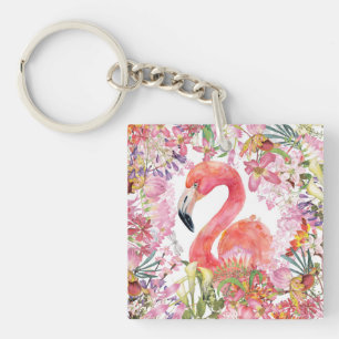 Llavero Flamingo en la jungla de flores - Patrón de verano