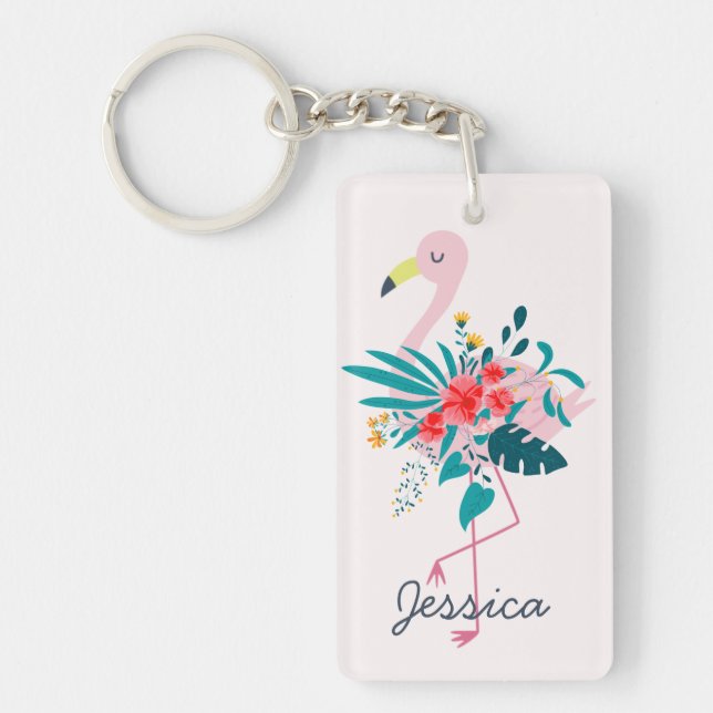 Llavero Flamingo floral tropical cudo (Frente)