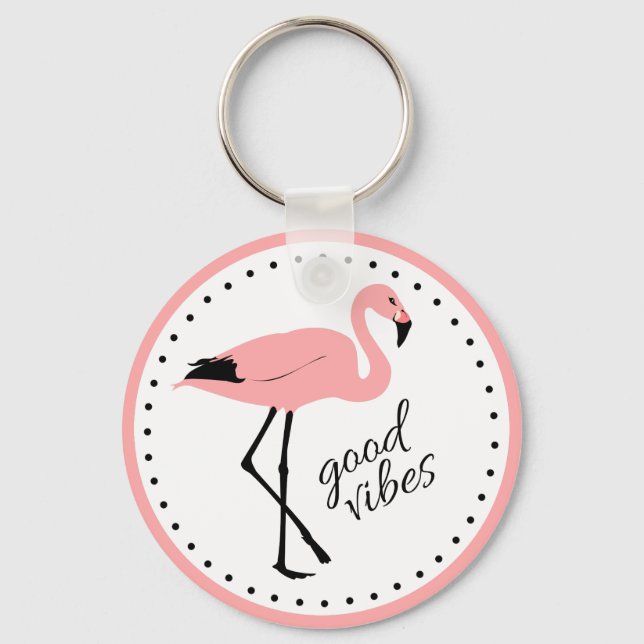 Llavero Flamingo Good Vibes Pink Black Cute Keychain (Anverso)