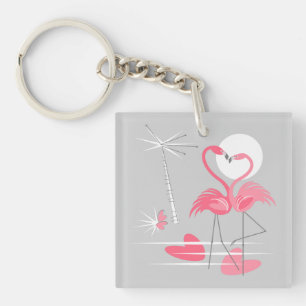Llavero Flamingo Keychain Textos cuadrado acrílico