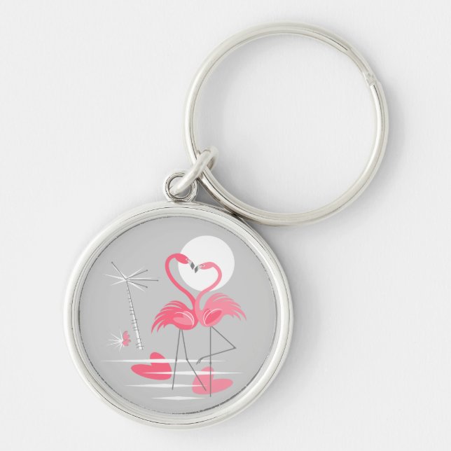 Llavero Flamingo Love Premium keychain round (Frente)