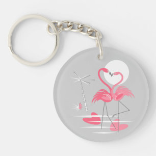 Llavero Flamingo Love texto acrílico redondo