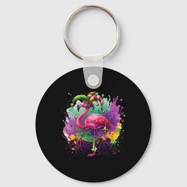 Llavero Flamingo Mardi Gras Fiesta del Carnaval (Anverso)