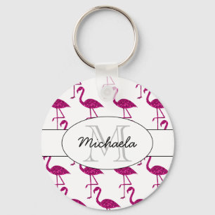 Llavero Flamingo parduzco Patrón de chispas rosas Monogram