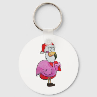 Llavero Flamingo rosa caprichoso Santa W/ Gorra de bolsita