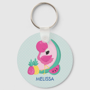 Llavero Flamingo rosa con sandía y piña