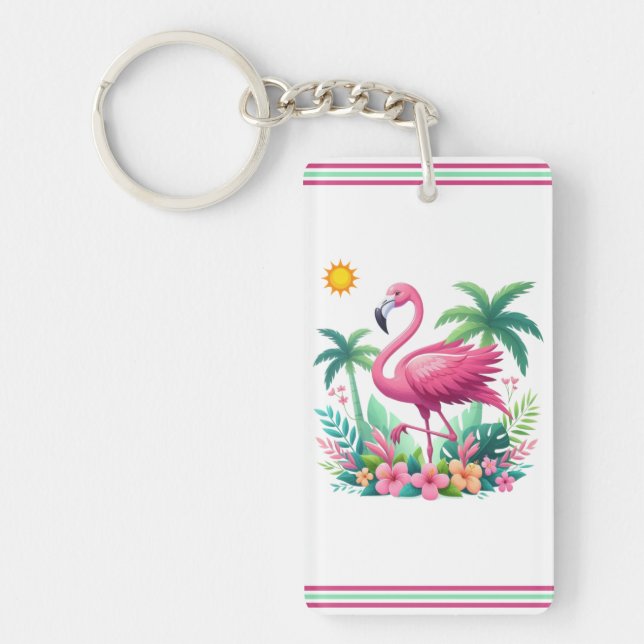 Llavero Flamingo rosa de Florida/Tropical (Frente)