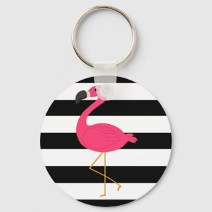 Llavero Flamingo rosa de franja negra y blanca