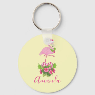 Llavero Flamingo rosa en Santa Hat Navidades caprichosos