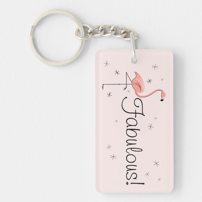 Llavero Flamingo Rosa 'Fabulous!' rectángulo horizontal (Frente)