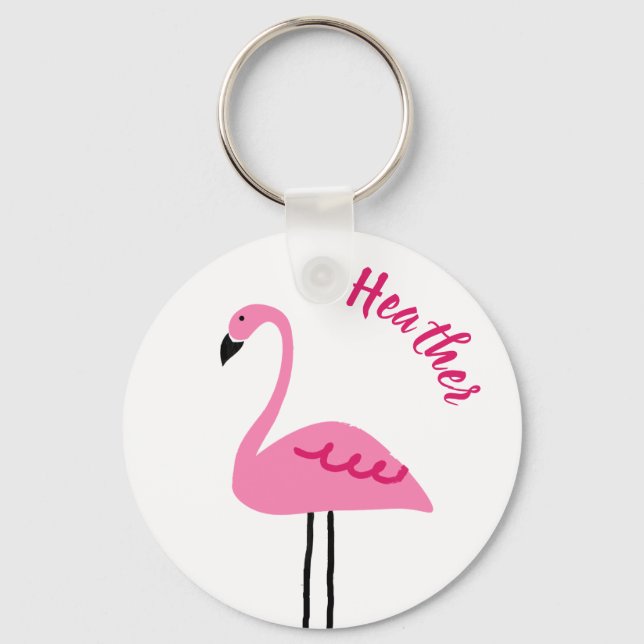 Llavero Flamingo rosa lindo Añadir nombre personalizado Gi (Anverso)