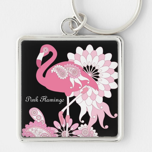 Llavero Flamingo rosa negro moderno personalizado (Frente)