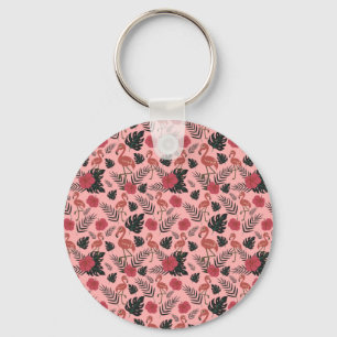 Llavero Flamingo rosa sin costura flores patrón y hojas