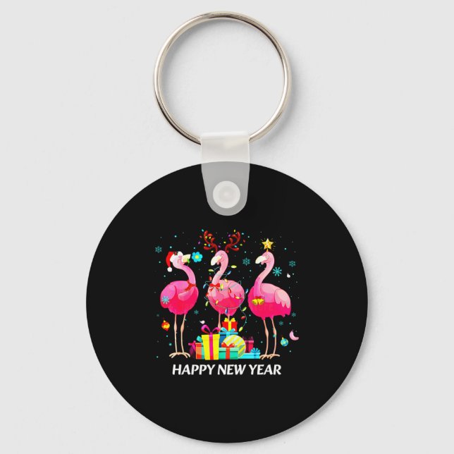 Llavero Flamingo Santa Hat Happy New Year Light Long Sleev (Anverso)