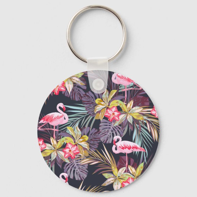 Llavero Flamingo Tropical: Patrón veraniego sin foco (Anverso)
