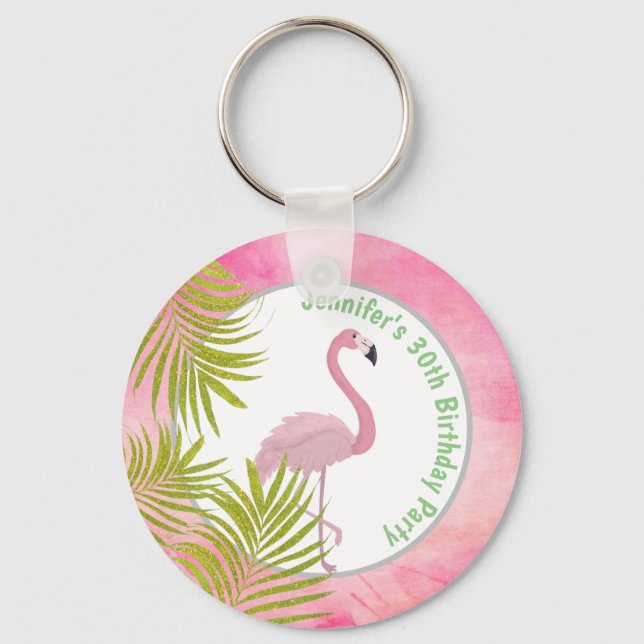 Llavero Flamingo Tropical Rosa Personalizado Favor de Cump (Anverso)