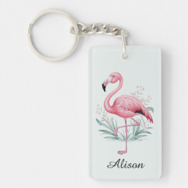 Llavero Flamingo y flores personalizadas