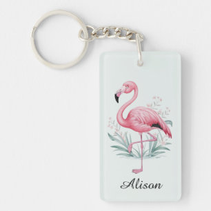 Llavero Flamingo y flores personalizadas