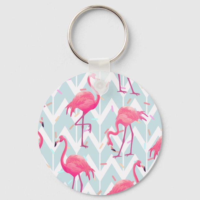 Llavero Flamingos Gris claro: Vintage Tropical. (Anverso)