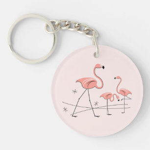 Llavero Flamingos Trío rosa 2 cadena de claves acrílicas
